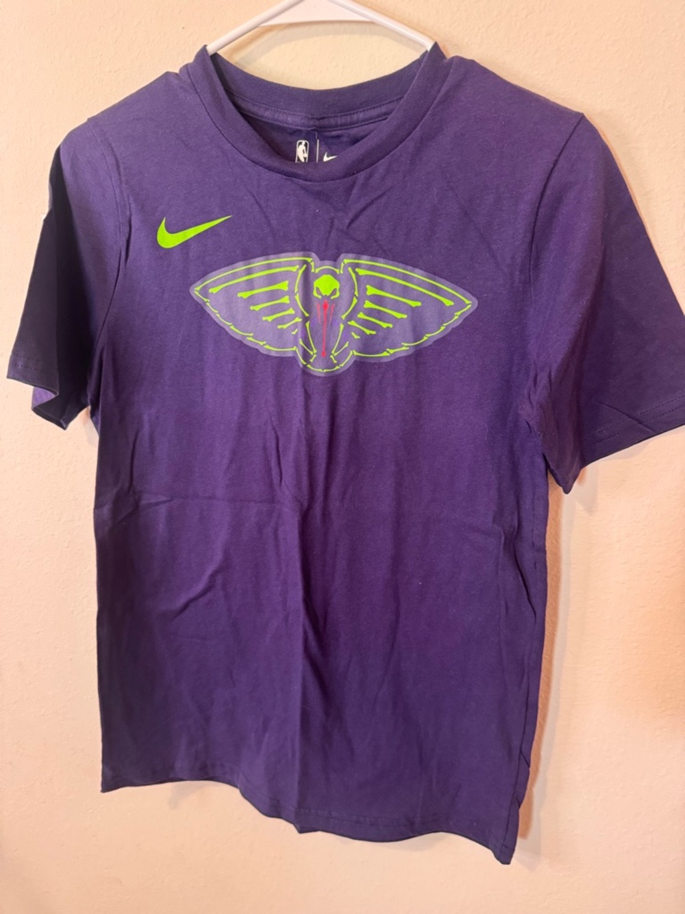 Nike Purple Tee with Neon Green Swoosh & Wing Graphic